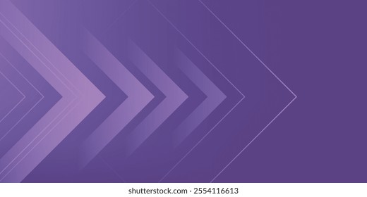Abstract arrow on purple background. Modern geometric shapes graphic design. Technology futuristic concept. Horizontal banner template. Vector illustration