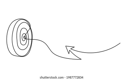 Abstract arrow on target circle as continuous line drawing on white background. Vector