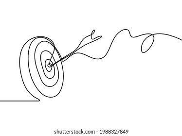 Abstract arrow on target circle as continuous line drawing on white background. Vector
