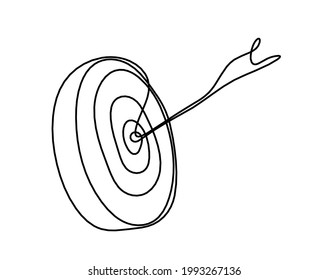 Abstract arrow on target circle as continuous line drawing on white background. Vector