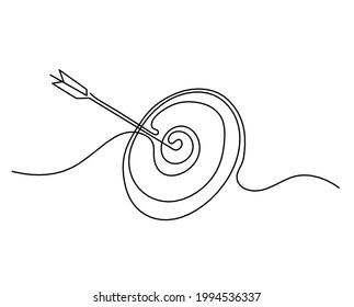 Abstract Arrow On Target Circle As Continuous Line Drawing On White Background. Vector