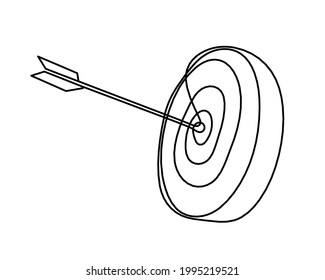 Abstract arrow on target circle as continuous line drawing on white background. Vector