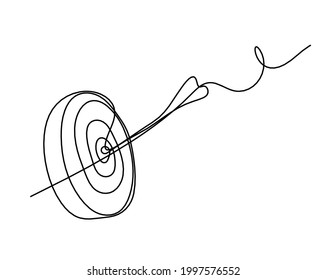 Abstract arrow on target circle as continuous line drawing on white background. Vector