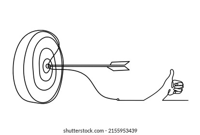 Abstract arrow on target circle with hand as continuous lines drawing on white background. Vector