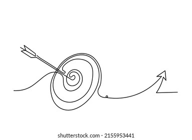 Flecha abstracta en círculo objetivo con dirección como líneas continuas dibujando sobre fondo blanco. Vector