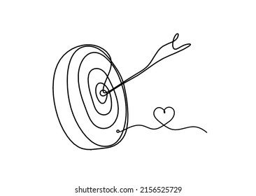 Abstract arrow on target circle with heart as continuous lines drawing on white background. Vector