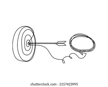 Abstract arrow on target circle with comment as continuous lines drawing on white background. Vector
