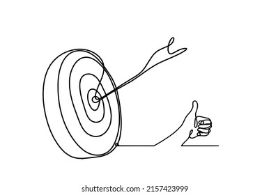 Abstract arrow on target circle with hand as continuous lines drawing on white background. Vector
