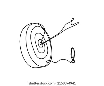 Abstract arrow on target circle with exclamation mark as continuous lines drawing on white background. Vector
