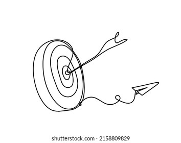 Abstract arrow on target circle with direction as continuous lines drawing on white background. Vector
