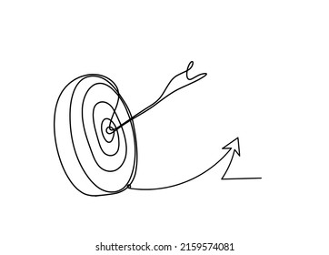 Abstract arrow on target circle with direction as continuous lines drawing on white background. Vector