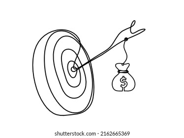 Abstract arrow on target circle with heart as continuous lines drawing on white background. Vector