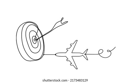 Flecha abstracta en círculo objetivo con dirección como líneas continuas dibujando sobre fondo blanco. Vector