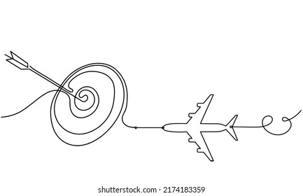 Abstract arrow on target circle with direction as continuous lines drawing on white background. Vector