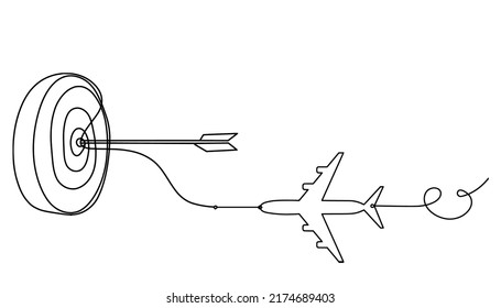 Abstract arrow on target circle with direction as continuous lines drawing on white background. Vector