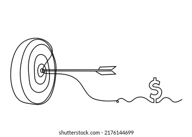 Abstract arrow on target circle with heart as continuous lines drawing on white background. Vector