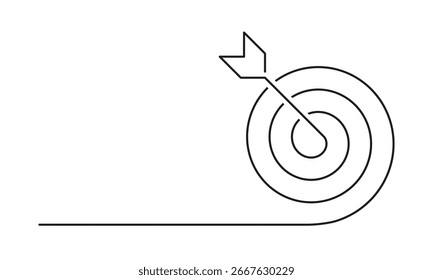 Flecha Abstractas en el círculo objetivo como dibujo de línea continua sobre fondo blanco. Vector