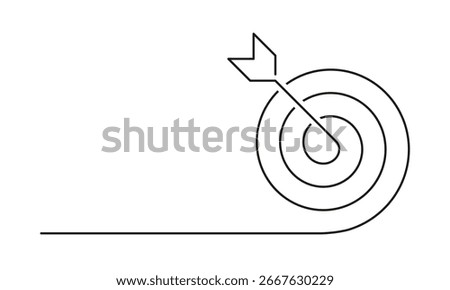 Abstract arrow on target circle as continuous line drawing on white background. Vector