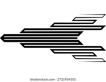Flecha Abstractas de una línea negra sobre fondo blanco Patrón de Vector para cubiertas, etiquetas, publicidad, ropa deportiva, juguete, cubierta, embalaje. Elemento de diseño rayado. Fondo de Vector moderno. Puntero, dirección, navegación