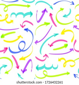 Abstract arrow overlapping seamless pattern. Multiply sign hand drawn marker. Overprint colorful background. Overlay repeat ornament for paper wrap, fabric, print, wallpaper decor. Vector illustration