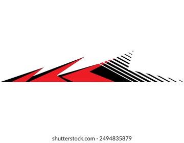 Abstract arrow. Red and black sharp striped pattern on a white background. Sports design element for car body, moto, boat, sportswear and toys, Modern vector background from lines