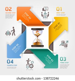 Abstract arrow sand clock concept. Business management planning infographics template. Vector illustration. can be used for workflow layout, diagram, number options, step options, banner, web design