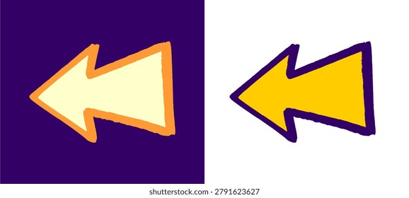 Abstract arrow shape displaying hand drawn block arrowhead direction pointer for navigation business presentation dashboard outline template graphic design element isolated clip art.