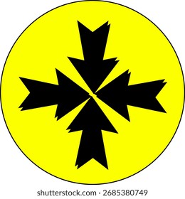 Forma de seta abstrata em círculo amarelo