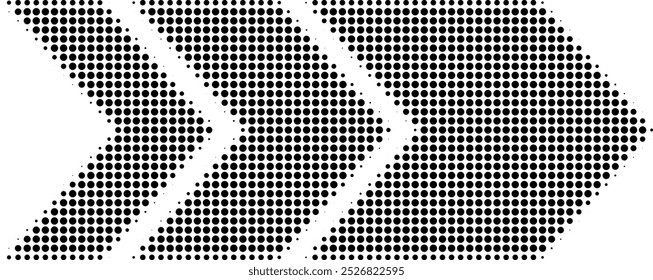 Abstract arrow symbol created from dots, halftone effect. Retro halftone style arrow in three sizes illustration. Perfect for web design, digital art, colleges, or any other projects.