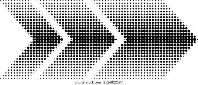 Abstract arrow symbol created from dots, halftone effect. Retro halftone style arrow in three sizes illustration. Perfect for web design, digital art, colleges, or any other projects.