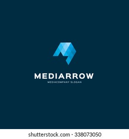 Abstract arrow triangle blue shades. Logo template for media companies, design studios, etc.