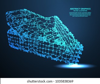 Abstract arrow, vector illustration. Network connections with points and lines. Abstract technology background.