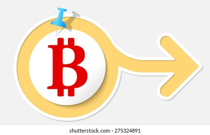 Abstract arrow with white frame and bit coin symbol