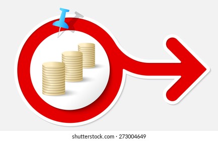 Abstract arrow with white frame and coin