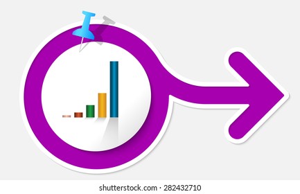 Abstract arrow with white frame and colored graph