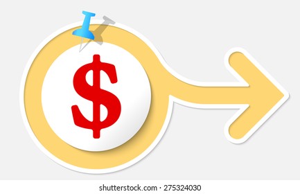 Abstract arrow with white frame and dollar symbol