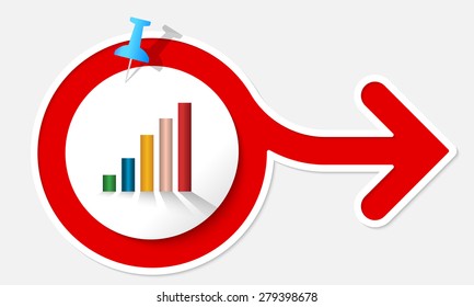 Abstract arrow with white frame and graph
