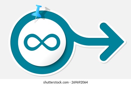 Abstract arrow with white frame and infinity symbol