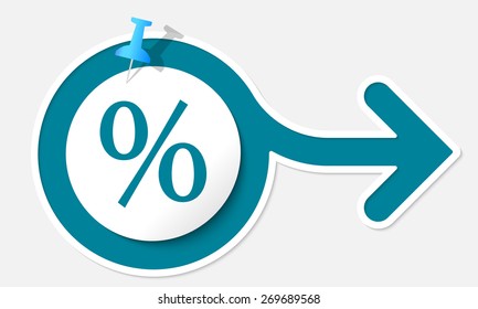 Abstract arrow with white frame and percent symbol