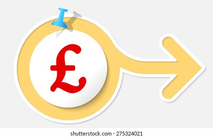 Abstract arrow with white frame and pound sterling symbol