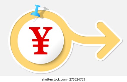 Abstract arrow with white frame and yen symbol