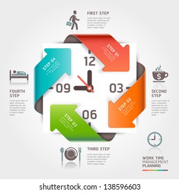 Abstract Arrow Work Time Management Planning Infographics Template. Vector Illustration. Can Be Used For Workflow Layout, Diagram, Number Options, Step Up Options, Banner, Web Design