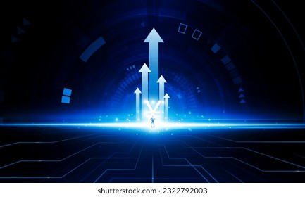 Abstract arrow up of yuan key door or interest open businessman Light technology background Hitech communication concept innovation background vector design. 