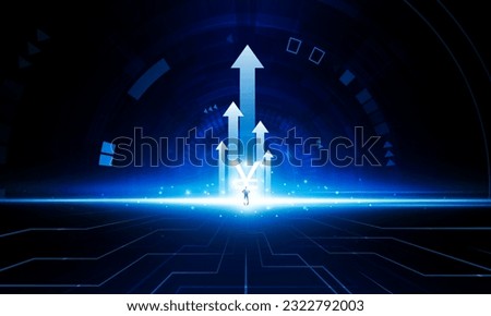 Abstract arrow up of yuan key door or interest open businessman Light technology background Hitech communication concept innovation background vector design. 