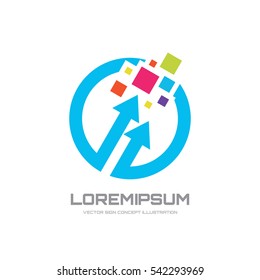 Abstract arrows in circle and colored design elements - vector business logo template concept illustration. Digital creative positive sign. 