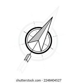 Abstract arrows for compass icon. Geography direction simple pictogram texture with shadow isolated on white background