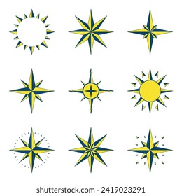 Abstract arrows for compass icon. Geography direction simple pictogram texture with shadow isolated on white background