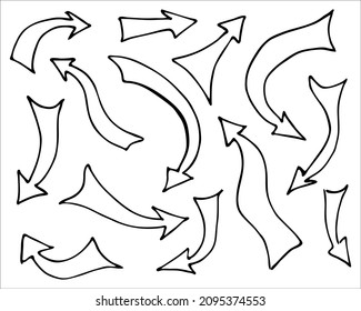 Abstract arrows doodles collection hand drawn, black and white vector illustration