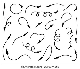 Dibujo manual de la colección de doodles de flechas abstractas, ilustración vectorial en blanco y negro