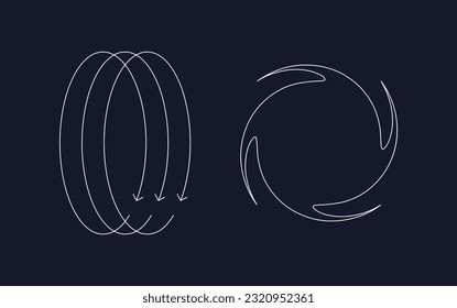 Conjunto de figuras de flechas abstractas. Dirección de movimiento y fenómenos físicos. Educación y capacitación, infografía. Efecto y animación. Colección vectorial isométrica aislada en fondo azul